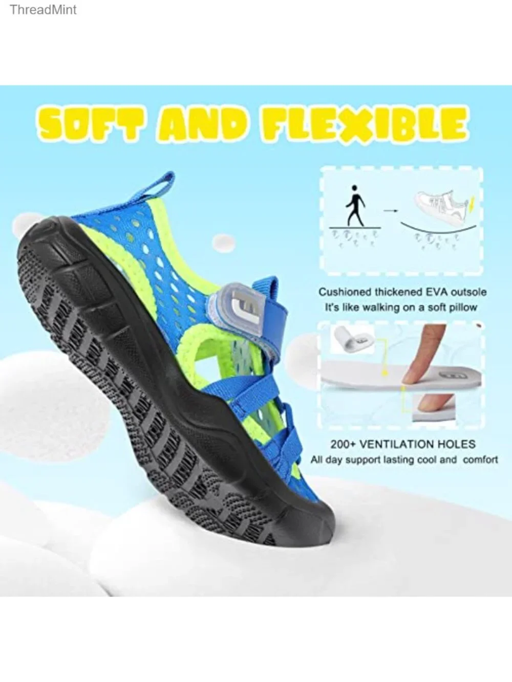 Toddler Boys Girls Quick Dry Water Shoes Non-Slip EVA Sole Hook & Loop